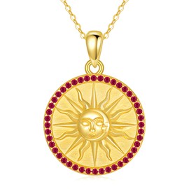 YAFEINI Sun Coin Chain for Women 925 Sterling Silver Gold Sun and Moon Pendant Necklace Sun Birthstone Jewellery Gift, Sterling Silver, Cubic Zirconia