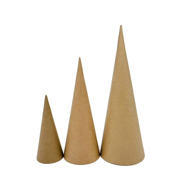 AllStellar Paper Mache Cones Open Bottom Variety Pack Set of 3-13.75x5, 10.63x4, 7x3 in. for DIY Art Projects and Decorations - Various Sizes to Craft Your Imagination!