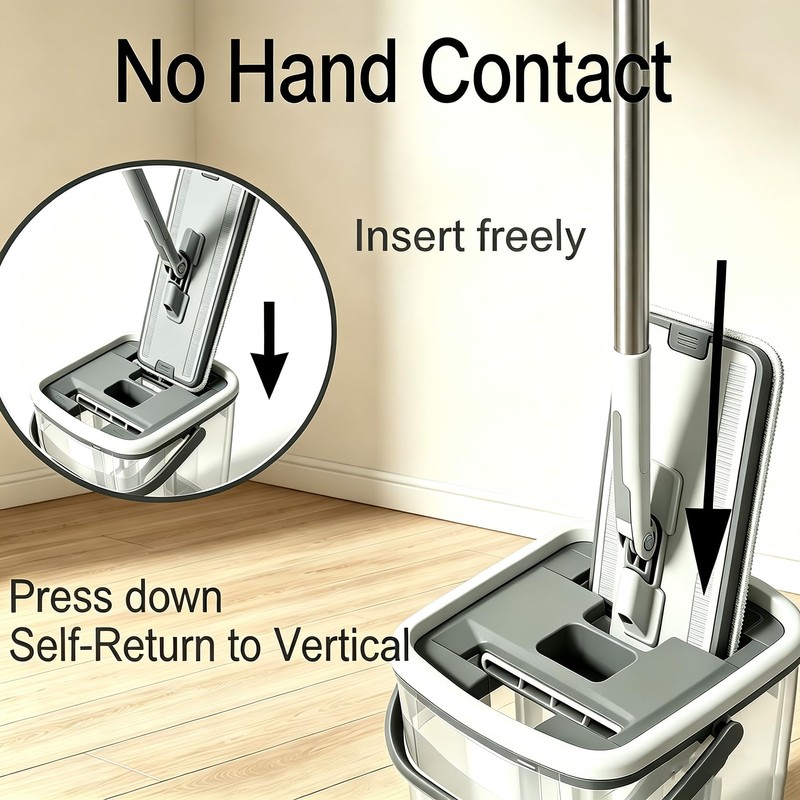 Flat Mop and Bucket System with Wringer Set, Wet Dry