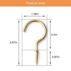 Wiwaplex 10 Pack Ceiling Hooks, 2 Inch Metal Screw Hooks, Plant Hanger Ceiling Hook, Cup Mug Hooks, Key Hooks, Necklace Hooks, Kitchen Hooks Great for Indoor Outdoor Use (Gold)