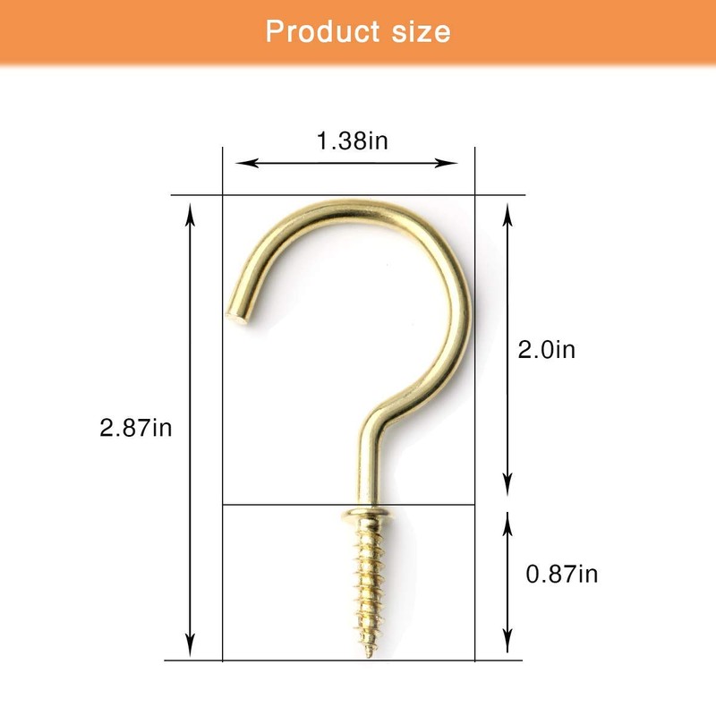 Wiwaplex 10 Pack Ceiling Hooks, 2 Inch Metal Screw Hooks,