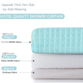 VIUOON No Hook Shower Curtain Set with Snap in Fabric Liner, 250GSM Waffle Weave Lake Blue Hotel Grade Bath Shower Curtain - See Through Top Window, Waterproof & Washable, 71W x 74H