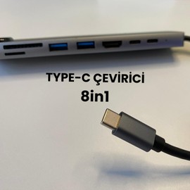 Romofy Macbook Pro Air İçin USB Type-C Hub Dönüştürücü 8 in 1 Çoklayıcı - HDMI, 2 Adet USB 3.0, 2 Adet USB C, SD/MicroSD, Ethernet - Çevirici 8li Port USB C Adaptör Bağlantı Noktası Ara Kablo