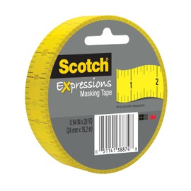Scotch Expressions Ruler Print Masking Tape, Yellow, 0.94 in x 20 yd, 1 Roll for Crafts, DIY, Classroom Decor