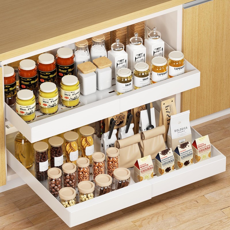 Delamu Pull Out Cabinet Organizer, 21" Deep Pull Out Drawers