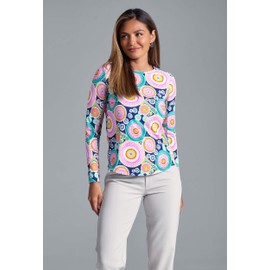 IBKUL Athleisure Wear Sun Protective UPF 50 Icefil Cooling Tech Leona Print Long Sleeve Crew Neck – 12933 Navy Multi Leona XL
