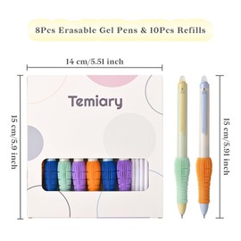 Temiary 8 Pcs Retractable Erasable Gel Pens & 10Pcs Extra Refills, Gel Ink Pen with Eraser, Fine Point 0.5mm Smooth Writing for Office School Supplies (Blue Ink)