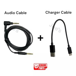 Sony Genuine SONY XM3 XM4 WH-1000XM5 USB-C Charger Cable + Audio AUX Cord (Black) Kit