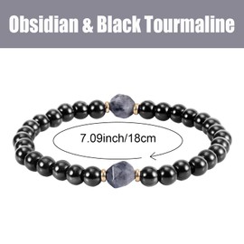 Mysuevin Obsidian Black Tourmaline Bracelet Small Elegant Healing Crystal Bracelet 6mm Round Black Beaded Bracelets for Women