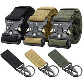 Ginwee 3-Pack Military Style Tactical Belts for Men, Quick-Release Metal Buckle with Molle Key Ring Holder