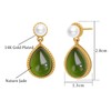 14K Gold Plated Green Jade Teardrop Earrings with Pearl Studs