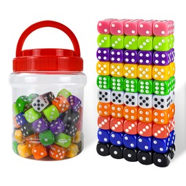 100 Pieces 14 mm Colours Dice Set Opaque Acrylic Dice, 6 Sided 10 Colours Game Dice Colourful for Board Games Dice Games Math Games with Free Velvet Bag