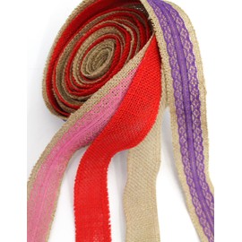 CaPiSo 2 x 5 m Jute Ribbon 40 mm Jute Wrap Strips Jute Fabric Decorative Burlap Jute Ribbon Linen Set Natural + Red