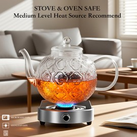 Glass Teapot with Removable Infuser-1500ml/50oz Clear GlassTea Pot for Stovetop, Borosilicate Microwave-Safe Glass Tea Kettle & Tea Maker for Blooming & loose Tea