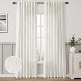 Natural Linen Curtains 84 Inch Length 2 Panels Cream White Pleated Linen Drapes for Living Room Semi Sheer Light Filtering Modern Farmhouse Aesthetic Neutral Window Curtain Back Tab Loop Ivory