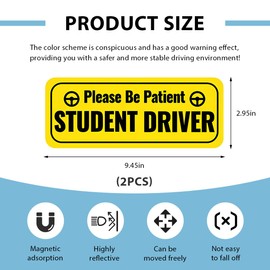 DXNQ 2 PCS Student Driver Magnet for Car, Please Be Patient Magnetic Reflective Rookie Driver Safety Warning, New Drivers Sticker for Bumper Door Trunk, Car Accessories (Yellow)