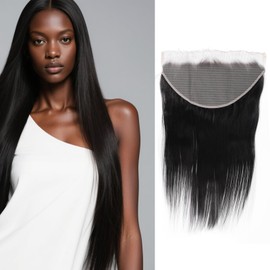 Filelf 13x6 Hd Lace Closure,Invisible Skinlike Swiss Lace Pre-Plucked Hairline Human Hair Frontal Glueless Design Straight Natural Black 12 Inch