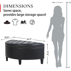 Homebeez 43" Half Moon Storage Ottoman Bench, Faux Leather End of Bed Storage Chest with Nailhead Trim for Entryway Living Room,Black