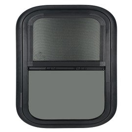OUTPRIZE Vertical RV Window, 14" W x 16" H Tinted Sliding RV Window with Net Screen and Trim Ring, Suitable for 15/16" or 1-3/8" and Slightly Thicker Up to 1/16" Walls, DOT Approved