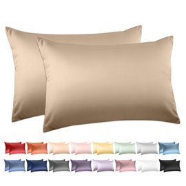 100% Cotton Standard Pillowcases Set of 2, Deep Dream 600 Thread Count Pillow Cases, 20x26 Inches, Super Soft and Breathable Envelope Closure (Khaki)