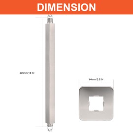 HarJue Ceiling Mounted Shower Arm, Rain Shower Head Square Extension Arm with Flange and Teflon Tape Stainless Steel Ceiling Mount Shower Extender for Fixed Shower Head (16 Inch, Brushed Nickel)