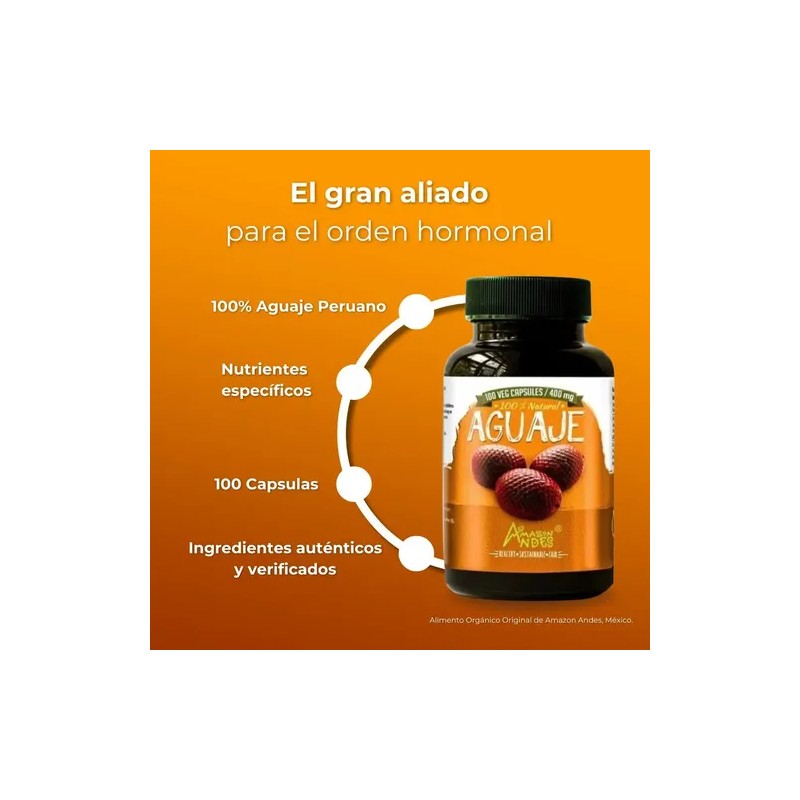 Cápsulas de Aguaje Orgánico 100% Natural 400mg 2 Frascos X100un