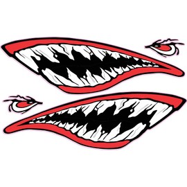 Shark Teeth Mouth Decal Stickers, Large Red and Black Design, Pair (12" x 4" Each)