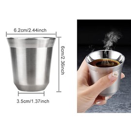 WANTOUTH 2 Pack Stainless Steel Espresso Cups Double Wall Insulated Coffee Mugs s Stainless Steel Demitasse Cups Heat Resistant Espresso Coffee Cups for Home Coffee Shop Dessert Shop,80ml/2.7oz