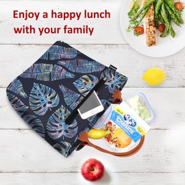Gloppie Insulated Lunch Bags with 9L Large Capacity and Foldable, Insulated Shoulder Bags, Cool Bag, Lunch Box for Work, Picnic, Hiking, Excursions, Leaf Pattern & Multicoloured
