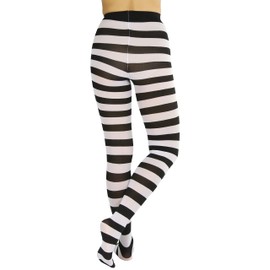 ToBeInStyle Women's Full Footed Wide Striped Tights (Plus Size, Black And White)