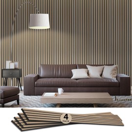 MUSEPOINT 3D Acoustic Wood Wall Panels, Interior Wall Panels for Home Theater & Office, Noise Reducing Wall Panels with Sound Absorbing Core, Wood Slat Accent Wall Paneling, White Oak
