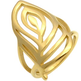 Stainless Steel Leaf Flower Style Chunky Curb Wedding Promise Statement Wrap Style Ring, Metal, Cubic Zirconia