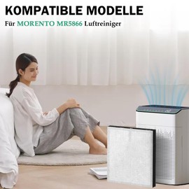 MR5866 Replacement Filter for MORENTO MR5866 Air Purifier, 3-in-1 H13 Replacement HEPA Filter, Highly Efficient Activated Carbon and Pre-Filter, Air Filter Replacement (2 Filters + 2 Pre-Filters