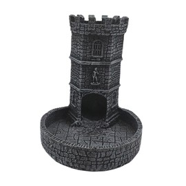 Hellery Resin Castle Dice Tower with Rolling Tray for Game Night, Black Grey