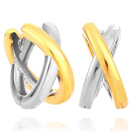 2pcs Gold & Silver Hoop Earrings, Two Tone Earrings Lightweight Mixed Metal Jewelry for Women Birthday Anniversary Fashionable Gift