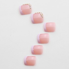 White French Tip Toe Nail Press ons Fake Toe Nails with 3D Flower Pearl Designs 24 Pcs Glue on Toe Nails Natural Reusable Acrylic Stick on Toenails for Women WYFHDT Press on Toe Nails