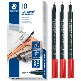 Staedtler Lumocolor 318-9 Foil Pen, Permanent, F-Tip Line Width Approx. 0.6 mm, High Quality, Smudge-Resistant, Dries in Seconds, Pack of 10, Black + 3 Red Promo Pack