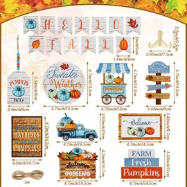 Bucherry 22 Pcs Fall Tiered Tray Decor Thanksgiving Tiered Tray Decorations Set Rustic Farmhouse Pumpkin Truck Blocks Autumn Wooden Sign for Fall Home Table Harvest Decor