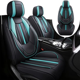 INSORIC Car Seat Covers for Kia EV9 2024, Premium Nappa Leather Automotive Front Seat Covers, Waterproof Auto Seat Protector&Accessories(2 Seats Standard/Black Cyan)