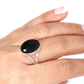 Jeweloporium 925 Silver Ring for Women Real Black Onyx Gemstone Fashion Silver Ring Size R Friendship Day Gift Boho Jewelry