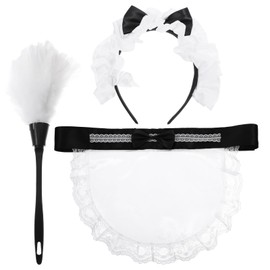 Gadpiparty French Maid Cleaning Lady Costume Accessories Set Anime Lace Hair Hoop Ruffled Apron Feather Duster French Maid Costume Maid Outfit Women Waist Apron for Maid Dress Up