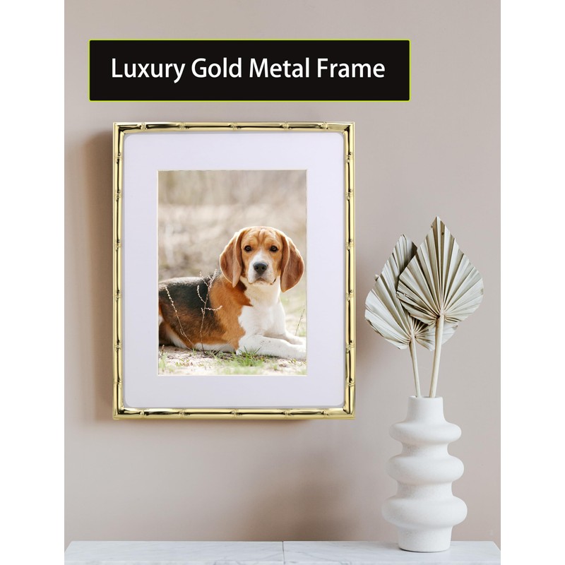 YiPinYin 8x10'' Bamboo Detail Gold Metal Picture Frame with Acid