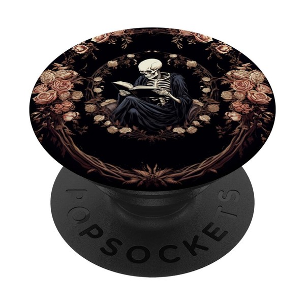Book Lover Gothic Bookworm Reading Skull Bones Librarian PopSockets Adhesive