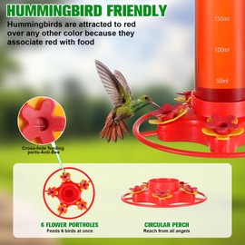 Hpewi Hummingbird Feeders for Outdoors, Plastic Hummingbird Feeders for Outdoors with Ant & Bee Proof and 5 Cross Feeding Ports, 12 Oz Wide Mouth for Easy Filling and Easy Clean