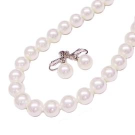 [You and My Jewelry Box] Pearl Necklace, Pearl Shells Pearl Necklace, Earring Set/White Color 0.4 inch (10 mm) 16.5 inches (42 cm) Earring, Made in Japan, Faux Pearl, Created Pearl