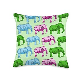 Africa Animal Artist Colorful Elephant Pattern Origami Throw Pillow