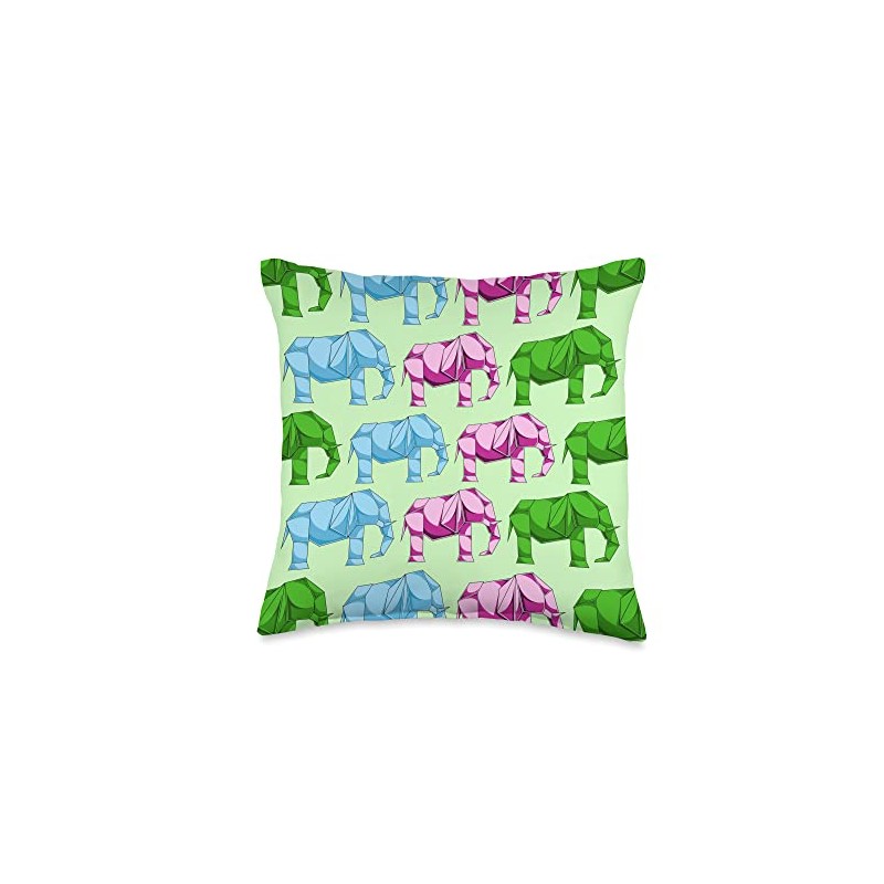 Africa Animal Artist Colorful Elephant Pattern Origami Throw Pillow