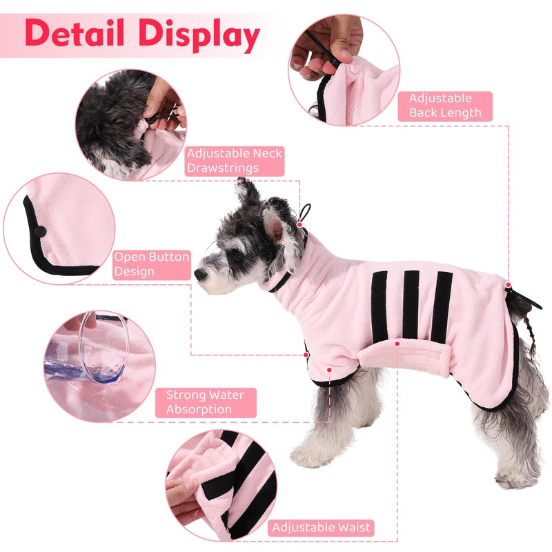 Poseca Dog Bathrobe, Super Absorbent Drying Coat, Robe Towel with