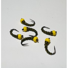 marshcreekflyco (6 ) Epoxy Zebra Midge  Glass Bead Yellow / Olive Fishing Flies Trout Flies - Size 18