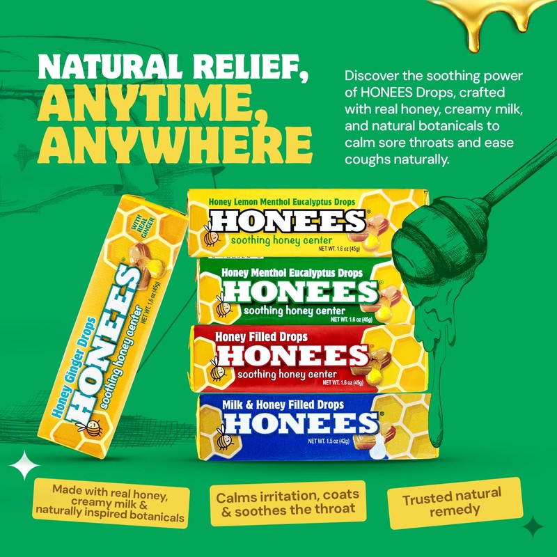 Honees Honey Filled Drops, Variety Pack (Honey, Milk & Honey,